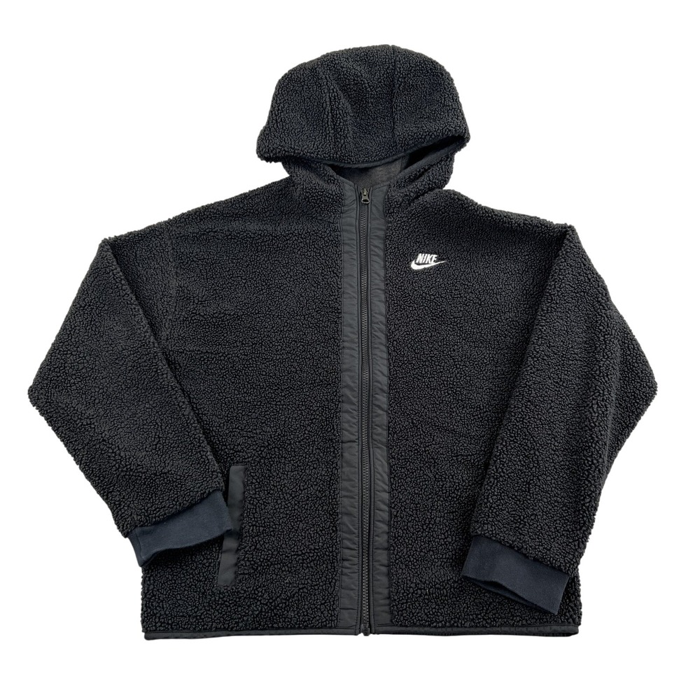 Nike Sherpa Fleece Full Zip Hoodie XL Black Boys Gorpcore Pinwheel Deep Pile